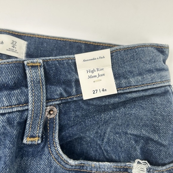 NWT Abercrombie & Fitch High Rise Mom Denim Blue Jeans Sz 27 / 4 Distressed - Picture 5 of 14